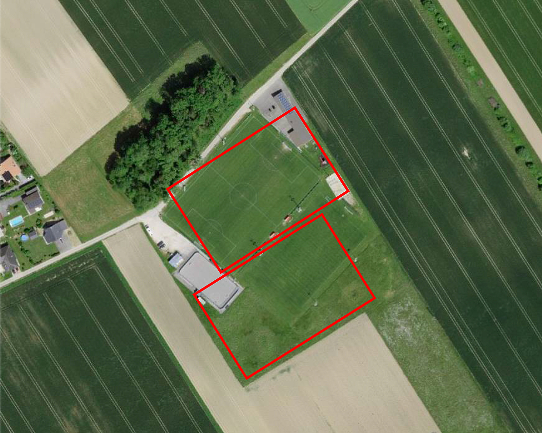 Simulation de la création de deux terrains de football sur le site de Montbrelloz